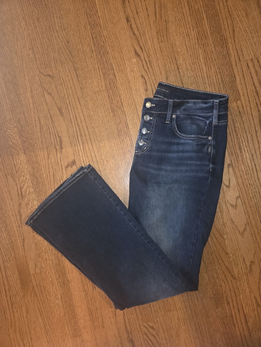 Women's Silver Suki Button Fly Bootcut Jeans Waist Size 33